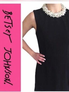 Betsey Johnson Black Dress with Pearl Jeweled Neck - Size 4 New w/ Tags